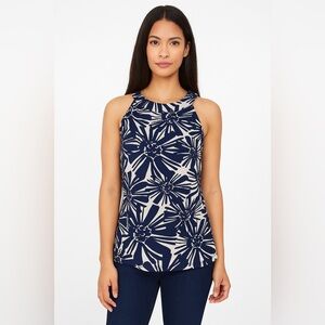 Buckhead Betties Floral Round Neck Tank Top Women’s L Navy and White